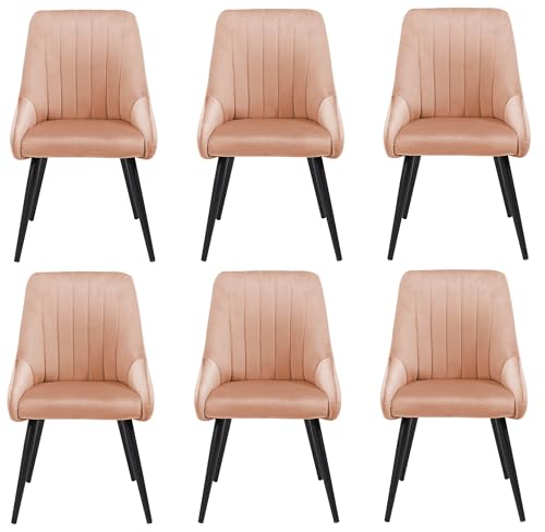 Image of Finch Fox Morris Velvet Dining Chair for Living Room, Bedroom, Home Office with Black Metal Legs in Peach Color (Set of 6)