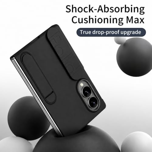 Image of amazon basics 360 Full Protection Case for Samsung Galaxy Z Fold 8 - Built-in Screen Protector, Hinge Guard, Silicon Grip Strap & Kickstand - Matte Black