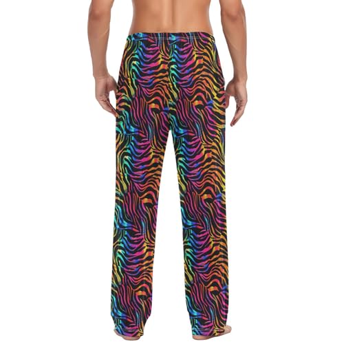 ALAZA Vintage Rainbow Color Tiger Stripes Men’s Pajama Pants Soft Long Sleep Pants Lounge Pajama Bottoms with Pockets2