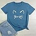 BLACKOO Women Cat Graphic Tee Cute T-Shirts Heather Indigo Medium