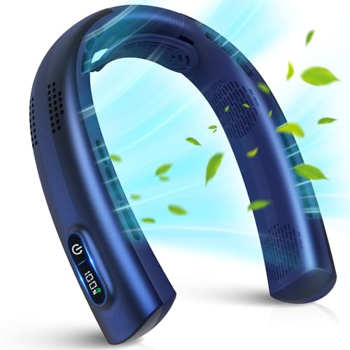 U UZOPI Portable Neck Fan - Rechargeable Personal Fan with Neck Brace, 5 Speeds, All-Around Cooling, Hands-Free Bladeless Lightweight Quiet Neck Fan Air Conditioner for Women/Men, Hot Flashes, Travel