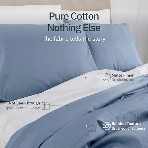 Image of Super Soft 100% Cotton Twin Sheets Set, 3 Pc Set, Blue Hydrangea | Lightweight & Breathable For Hot Sleepers, All-Around Elastic, Durable, Easy Care, OekoTex Certified