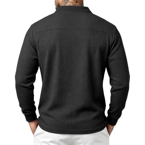Mens Long Sleeve Polo Shirts Button Down Collar Golf Shirt | Trendy Casual, Button Down Collar, Chest Pocket, Slim Fit, Lightweight, Golf, Work, Fall, Winter Black XL - image 7