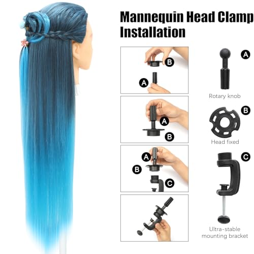 Tête de coiffure 100% cheveux synthétiques 28 inch avec support et kit tresse