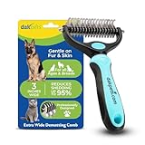 DakPets Dematting Rake for Dogs - Double Row Undercoat Rake for Dogs - Cat Brush & Deshedding Tool Gently Removes Loose Hair & Mats - Dog Hair Detangler & Cat Matted Fur Remover - Easy-Grip Design