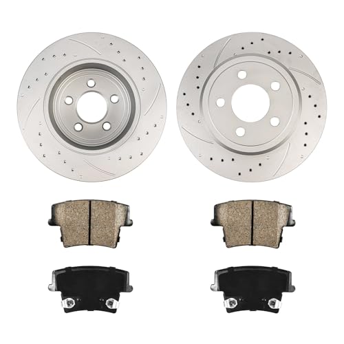 Image of KAX Rear Brake Kit, Drilled and Slotted Brake Rotors, Ceramic Brake Pads | Fits Dodge Charger 2006-2020, Chrysler 300 2005-2020, Dodge Challenger 2009-2020, Dodge Magnum 2005-2008