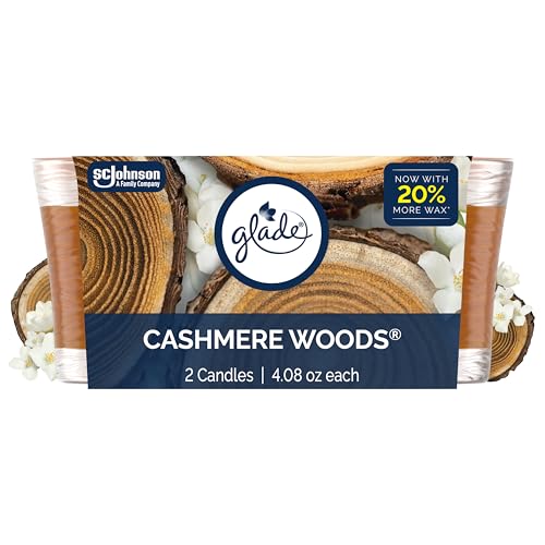 Glade 1-Wick Scented Candle Jar Cashmere Woods Air Freshener Infused with Essential Oils 4.08 Oz 2 Count