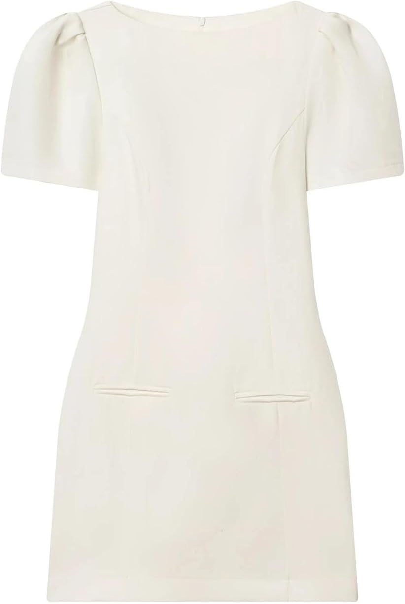 Women's High-Waisted Ruffled Round Neck Midi Dress