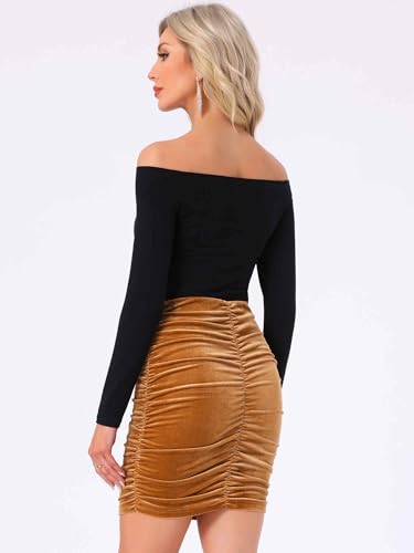 Allegra K Halloween Velvet Skirt for Women's Party Bodycon Ruched Mini Skirts3