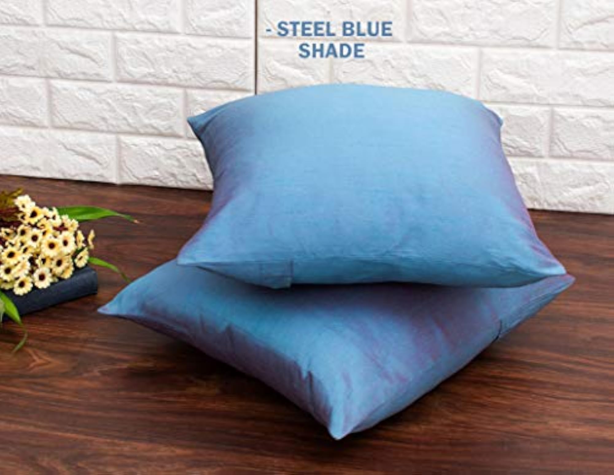 Plain Solid Long Rectangular Steel Blue Cushion Covers Pack of 5