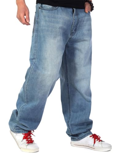 Ylingjun Mens Baggy Hip Hop Jeans Casual Loose Fit Skateboard Denim Pants3
