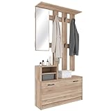 Rifinito in rovere EGLEMTEK Set Di Mobili Da Ingresso Mobile Corridoio Con Specchio Scarpiera 6 Ganci Appendiabiti Guardaroba Arredo Arredamento Corridoio Entratina Design Moderno Parades 160 x 100 x 24 Cm Rovere