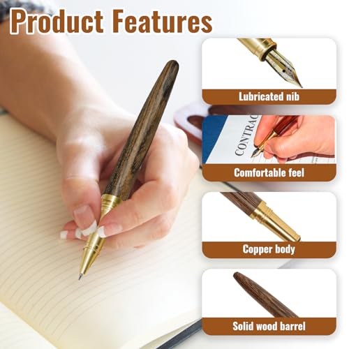 Rimoev RIMOEV-23019_1-HYUS Wooden Pens Set, Handmade Vintage Fountain Pen Nib 0.7Mm/Luxury Wooden Ballpoint Pen Nib 0.5Mm thumb #2
