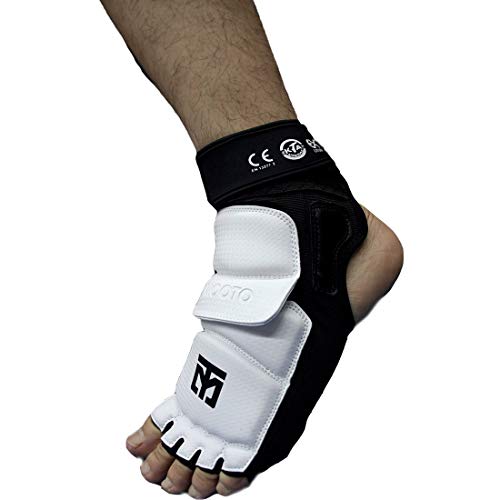 Mooto Taekwondo extera Protector de pie s2 Aprobado Artes Marciales MMA Kick-Boxing 4.M Blanco + Negro