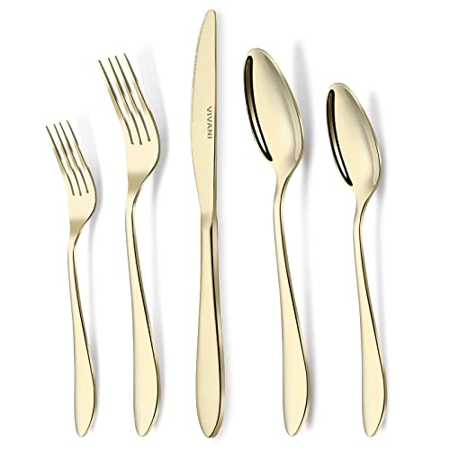 VIVANI Islay Champagne Gold Silverware Set for 8, 40 Piece Flatware Set, Stainless Steel Utensils Set, Kitchen Cutlery Set, Mirror Finish, Dishwasher Safe VIVANI Islay Champagne Gold Silverware Set for 8, 40 Piece Flatware Set, Stainless Steel Utensils Set, Kitchen Cutlery Set, Mirror Finish, Dishwasher Safe