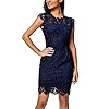 Miusol Women's Retro Floral Lace Slim Evening Cocktail Mini Dress (Large, Navy Blue)