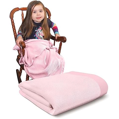 Baby Morgan Waffle Baby Blanket 36"x50" -Soft Knit Baby Blanket with Satin or Nylon Trim - Baby Blankets for Girls & Boys -Toddler Blanket, Stretchy Swaddle, Crib & Stroller Blanket(Satin Trim Pink) Cover