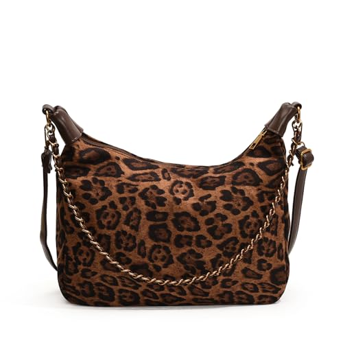 Image of Leopard Faux Suede Purse for Women Cheetah Print Handbags Shoulder Purse Hobo purse (Brown)