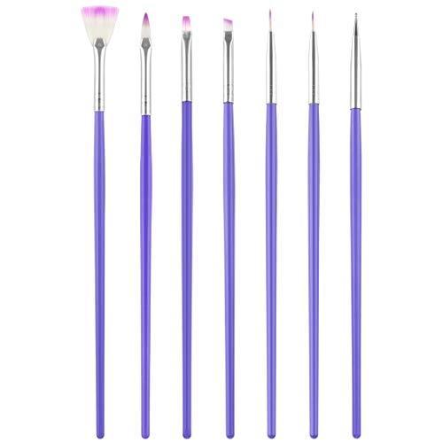 CHRUNONE 7 Pcs Nail Brush, UV Gel Nail Brushes for Acrylic Application, Nail Art Tips Builder Brush Nail Painting Brush Pen Set for Home and Salon Use (Purple)