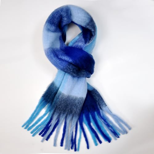 MULNRO Ice Blue Plaid Scarf Oversized Blanket Shawl Tassels Ideal Travel - image 3