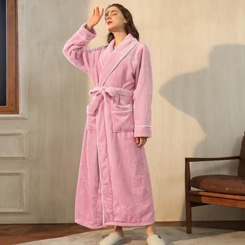 ZBR Plush Long Robes Womens Soft Warm Fleece Bathrobe Fuzzy Robe3