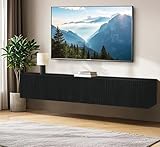 ZYBT Floating TV Stand, Modern Wall Mount Entertainment Center TV Shelf, 70.7' Media Console Under TV Storage Cabinet with Fluted Doors, TV Consoles for Living Room, Floating Cabinet for Wall (Black)