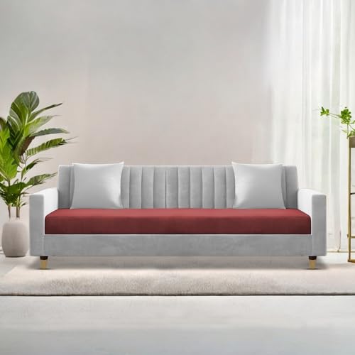 Image of Casaliving Garcia 3 Seater Sofa Set for Living Room (Maroon Grey Colour) Premium Fabric Sofa
