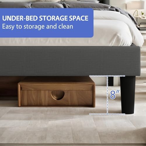 Image of Wooden Modern Upholstered King Size Bed for Bedroom | Wooden Double Bed Without Storage | Platform Cot Upholstered Bed with Upholstery Fabric | Engineered Wood | 6.5 x 6 Ft | Grey Silas