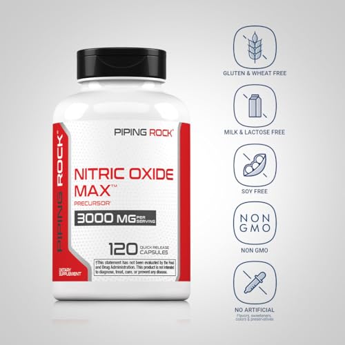 Image of Piping Rock Nitric Oxide Supplement | 3000mg | 120 Capsules | Precursor for Men and Women | Max Blend with L Arginine and L Citrulline | Non-GMO, Gluten Free