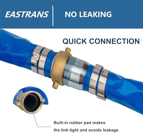 1.5" x 100' Heavy Duty Discharge Hose with NPT Pin Lug and Nipple Fittings, Reinforced BLue PVC Pool Backwash Hose, Connect To Pump and Pipe Threaded Outlet — view 3