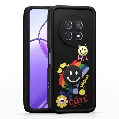 Image of Pikkme Back Cover for Realme Narzo 70x 5G / N65 / Realme 13 /12 / 12X 5G / C65 | Soft Silicone| Cute Rainbow Smile & 3D Cartoon Flower Design | Shockproof Raised Camera Protection Bumper Case (Black)