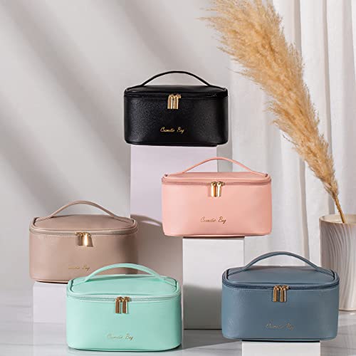KITENROM Makeup Bag Portable Travel Cosmetic Bag with Brush Holder，Waterproof Make Up Bag For Women with Handle Haze Blue — view 4