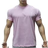 Generisch T Shirt Herren Baumwolle Tshirt Sportshirt Kurzarm Atmungsaktives Fitnessshirt Stretch Funktionsshirt Fitness Tshirt Laufshirt Sommer Trainingsshirt Lässige Sport Shirt Rosa 3XL