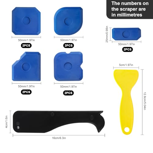 12 STK Silikon Abzieher Set, Silikon Fugenglätter Silikon Caulking Werkzeug, Silikonabzieher Fugenabzieher, Silikonfugen Abzieher, Silikonentferner für Küche Bad Acryl Harz, inkl. 2 Silikon Schaber