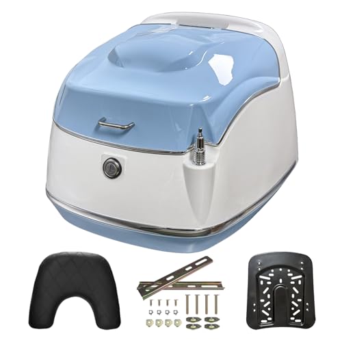 JISYIWOWトップケース バイク リアボックス 38L/42L/45L大容量 2色バイクバイク用ボックス 着脱可能式原付 ABSスクーター収納可能 汎用 アンテナ飾り (水色&ホワイト, 45L)