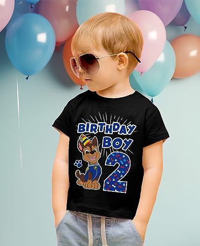 Chase Paw Patrol 2nd Birthday Shirt for Boys - Toddler Party T-Shirt Gift for 2 Year Old2