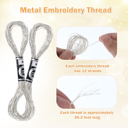 Image of 6 Skeins Silver Embroidery Thread, Metallic Embroidery Floss Silver Threads Friendship Bracelet String Cross Stitch Threads Polyester Sewing Bracelets Strings for DIY Hand Bracelets Making