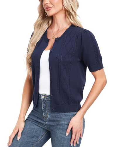 MINTLIMIT Cropped Cardigan Sweaters for Women 2025 V Neck Knit Bolero Shrugs Short Sleeve Lightweight Button Up Sweaters4