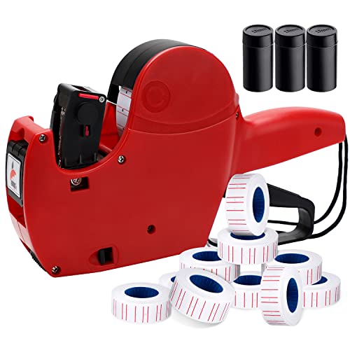 MX-5500 8 Digits Price tag Gun with 5000 Sticker Labels and 3 Ink Refill, Label Maker Pricing Gun Kit Numerical Tag Gun for Office, Retail Shop, Grocery Store, Organization Marking (H 2000/Red Black)