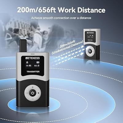 Retekess T130U (4th Generation T130) Wireless Tour Guide System, 200 m, 40H, HiFi U-Band Digital Sound Quality, Tour Guide Headset for Church, School (1 Transmitter and 5 receivers)