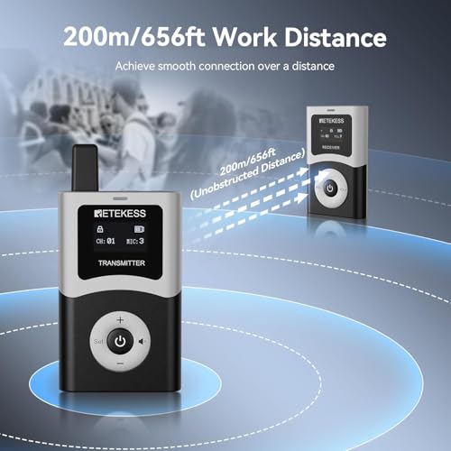 Retekess T130U (T130 4rd) Audio Tour Guide System, Kabelloses Reiseleiter-Set, 200m, U-Band-Modus mit klarer Klangqualität, EIN-Tasten-Bedienung, Tour Guide Headsets für Kirche, Schule und Reisen