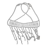 Elegante cadena de pecho de perlas con diamantes de imitación en capas de cristal, joyería para mujer, para fiestas y festivales, cadenas corporales en capas