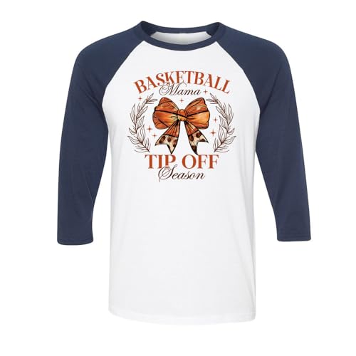 Tip Off Season Basketball Mama Three-Quarter Raglan Sleeve Baseball Shirt Unisex X-Large White/Navy