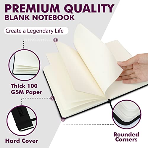 Storoom Blank Journal Notebook, 160 Pages 100 Gsm Thick, A5 Hardcover Drawing Sketch Book Journal For Writing, 5.7 Inches X 8 Inches Unlined Notebooks For Work, Men & Women, Front Pocket, Stickers (Black) #TOP2