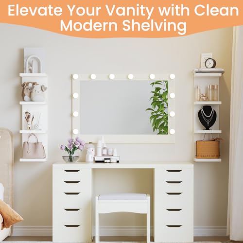 Image of upsimples 4-Tier Floating Wall Shelf, White Vertical Vanity Decor Shelves