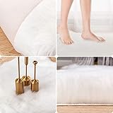 Ruedong Faux Fur Fell Teppich Weiß 40x60 cm, Longhair Flauschiger Schaffell Teppich Lammfell Wohnzimmer Weicher Deko Maschinenwaschbar für Schlafzimmer Stühle Sofa