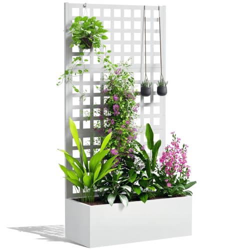 Outsunny Galvanized Raised Garden Bedw/Trellis 35" x 16" x 70" White