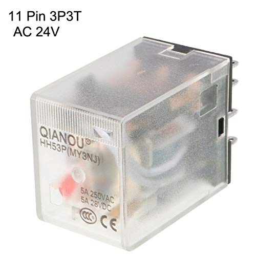Uxcell Electromagnetic Power Relay, Ac 24V Coil Red Indicator Light 11 Pin 3P3T Electromagnetic General Purpose Power Relay #TOP1