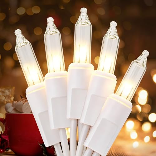 TIGOMOOV 50 Count Mini Clear White Christmas Lights-120V Plug-in End to End Connectable Incandescent String Lights 13FT White Wire -UL Certified Christmas Tree Lights for Indoor Outdoor Holiday Decor