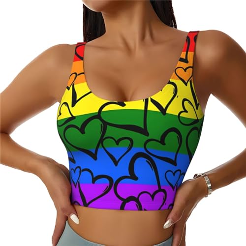 Gay Pride Rainbow Pattern Racerback Sports Bra for Women, High Impact Sports Vest, Cute Tank Top for Yoga Gym